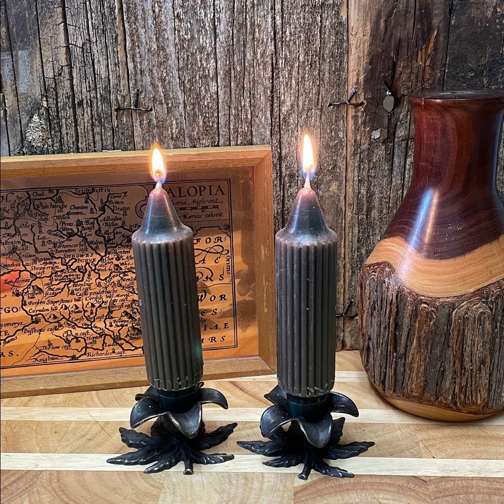 Vintage | Painted Brass | Flower | Candle Holders | Set of 2 | Made in Italy